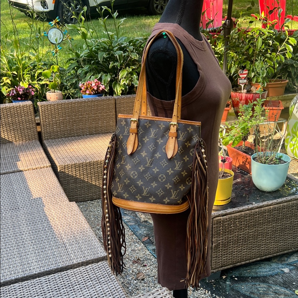 LV repurposed bag with Fringe.